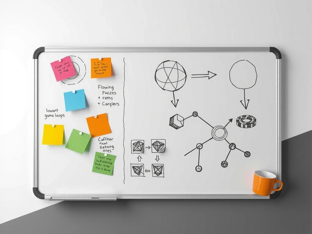 Whiteboard sketch of game development process